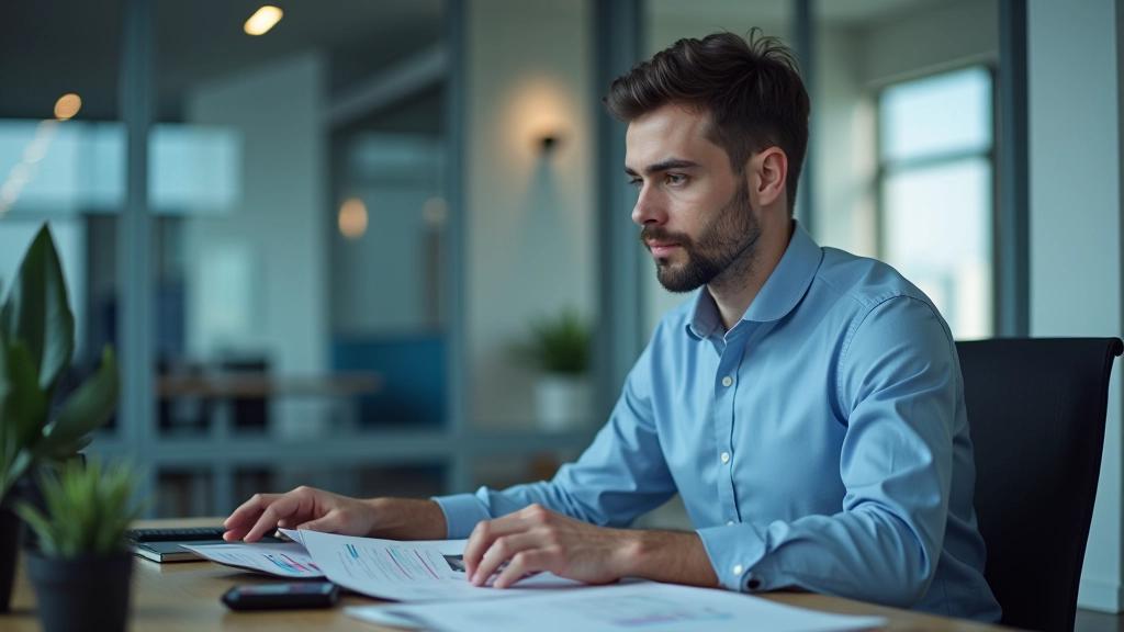 Analyst reviewing financial metrics on modern dashboard interface